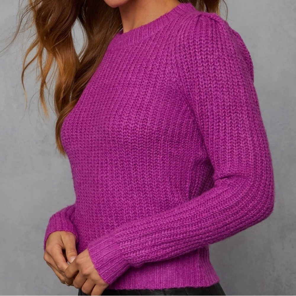 Vici Exclusive X Fate Purple Puff Shoulder Long Sleeve Knit‎ Sweater Size XL NWT